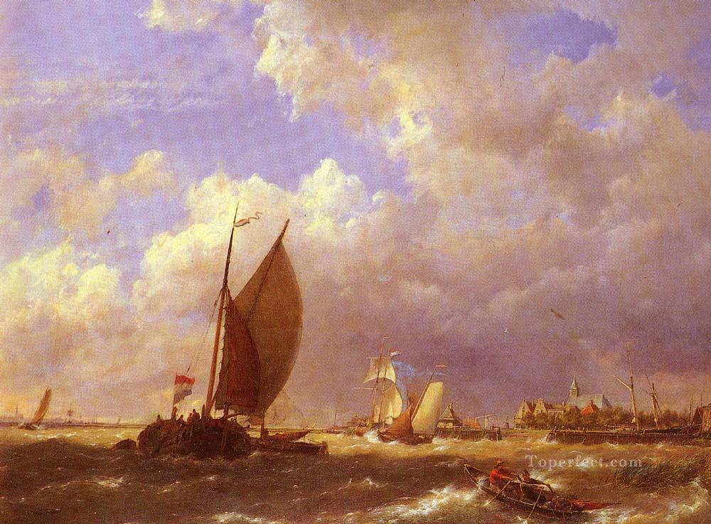 Dommelshuizen Cornelis Christiaan A Sunlit Dock Hermanus Snr Koekkoek seascape boat Oil Paintings